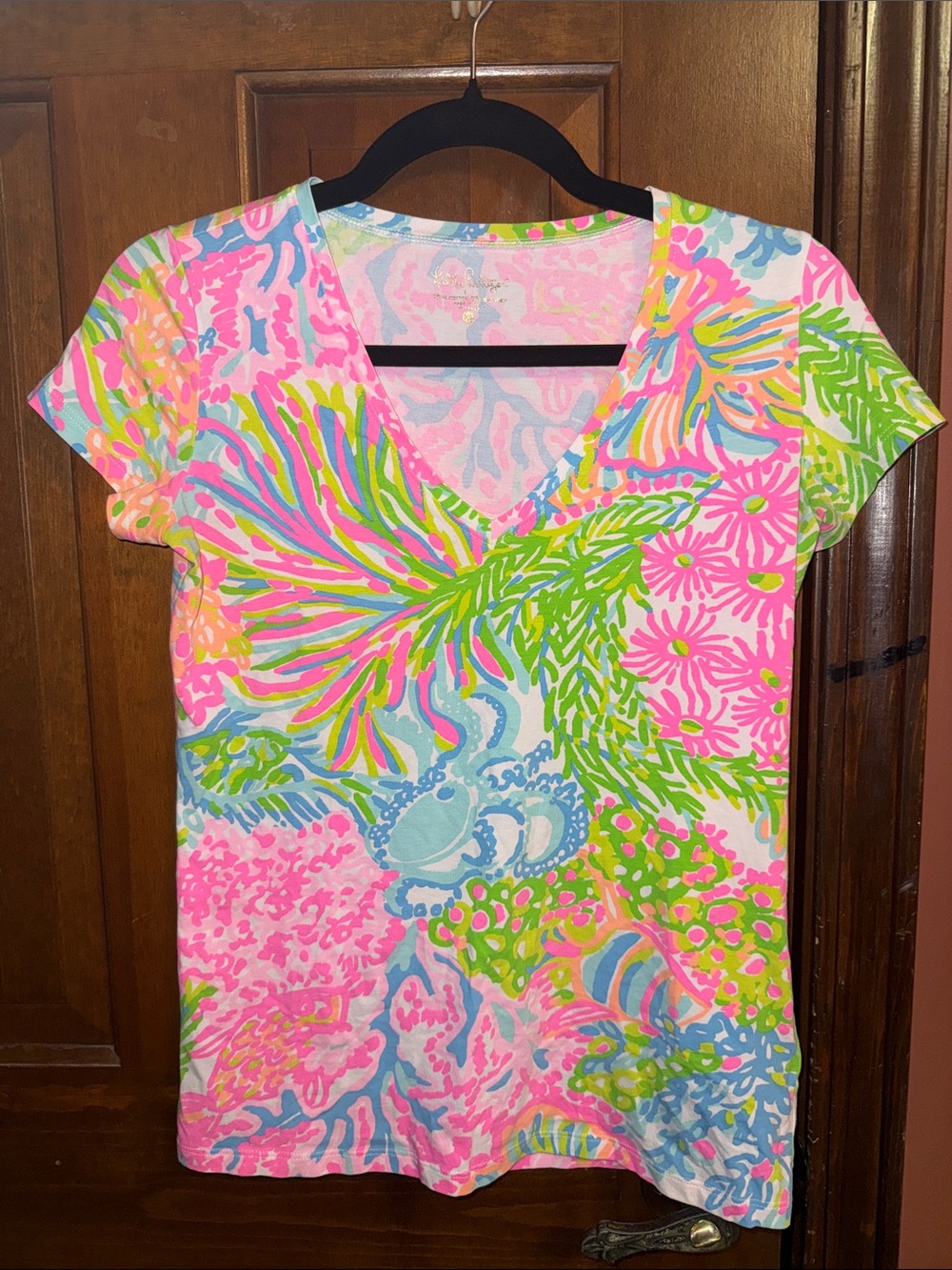 Lilly Pulitzer Pink Multi Tropical V-Neck Tee